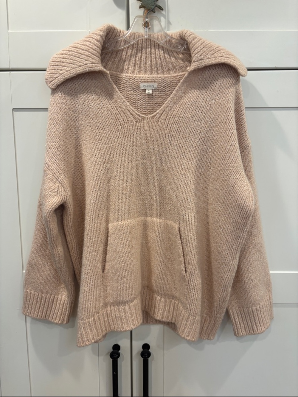 Pilcro Blush Oversized V-Neck Sweater with Collar